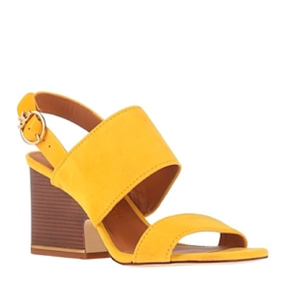 Tory Burch Selby 75mm Block Heel Sandals in Goldfinch size 7.5 Suede Slingback